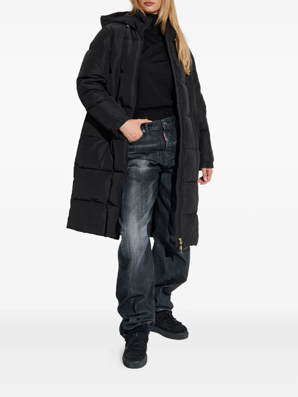 Ea7 Emporio Armani hooded quilted coat Zwart