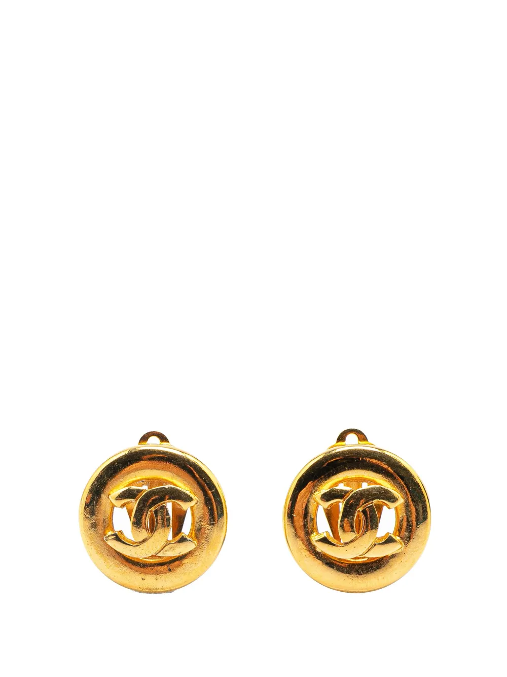 CHANEL Pre-Owned 1950-1970 Gold Plated CC Round Clip On Earrings CHANEL Pre-Owned 1950-1970 Gold Plated CC Round Clip On Earrings