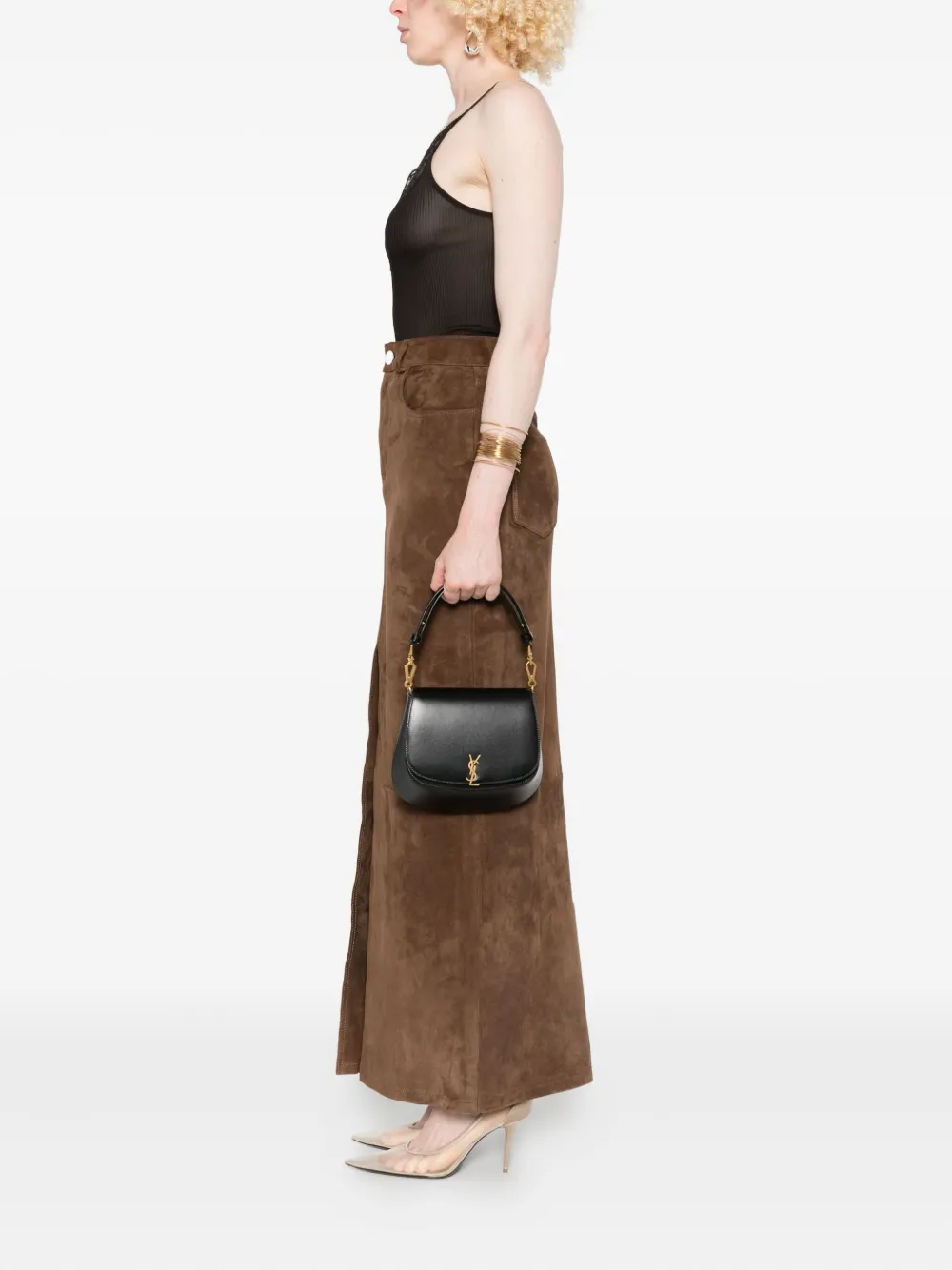 Saint Laurent Halvemaanvormige shopper met logoplakkaat - Zwart