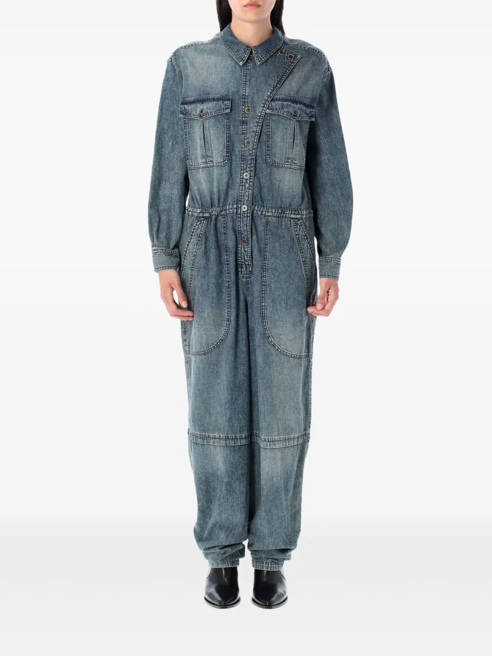 Isabel Marant Étoile Nadia Button-fastening Flap-pocket Jumpsuit In Blue