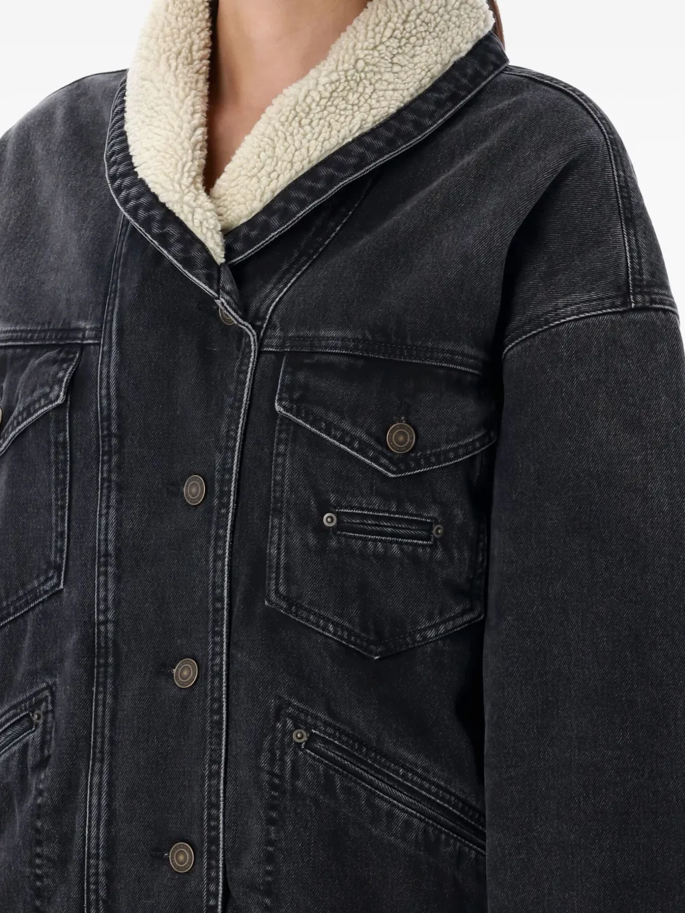 Isabel Marant Étoile Pimia Sherpa-collar Denim Jacket In Gray