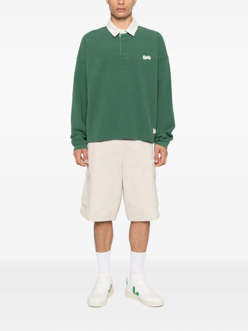 SUMMER GAMES Poloshirt met wafeltextuur en lange mouwen - Groen