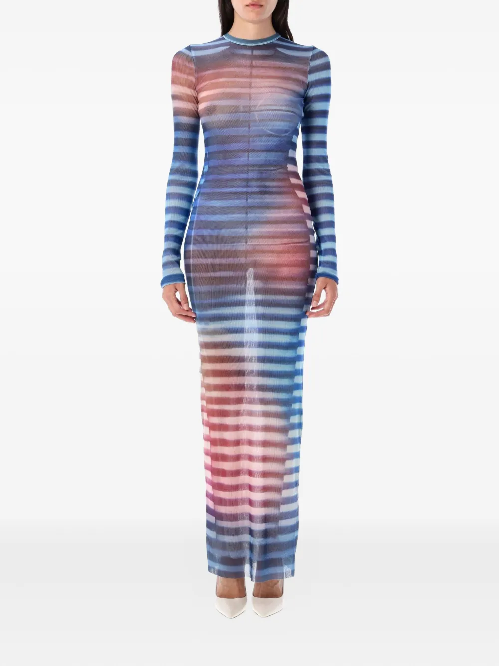 Jean Paul Gaultier stripe mesh long dress - ブルー Jean Paul Gaultier stripe mesh long dress - ブルー