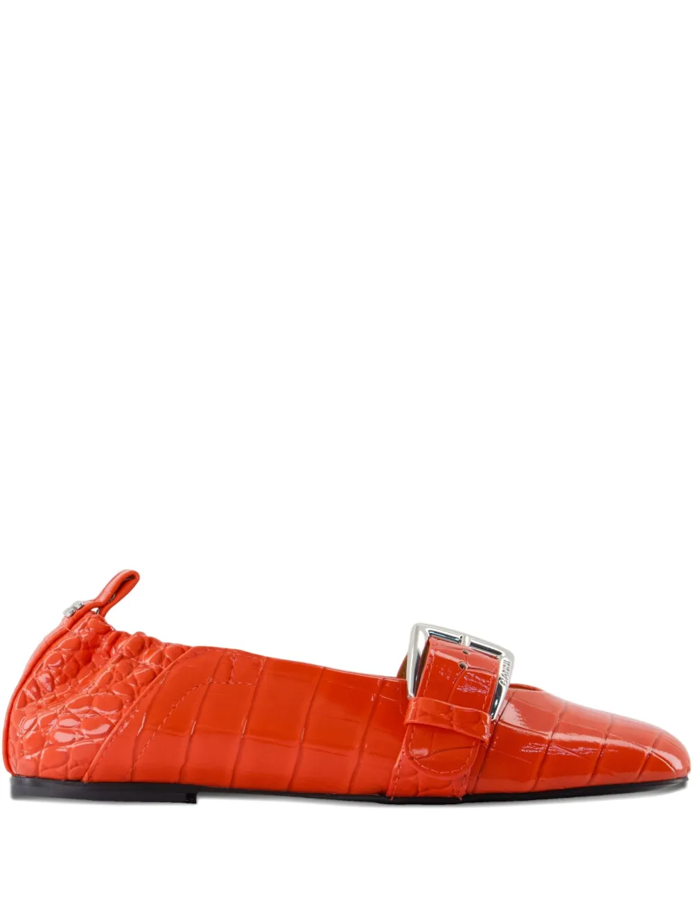 GANNI crocodile-effect buckle ballet flats Orange