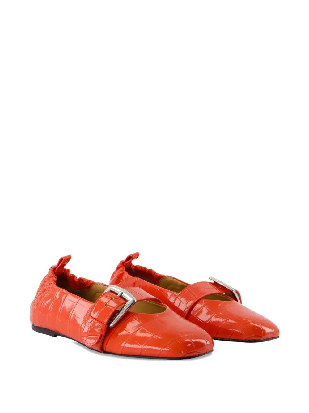 GANNI crocodile-effect buckle ballet flats Orange
