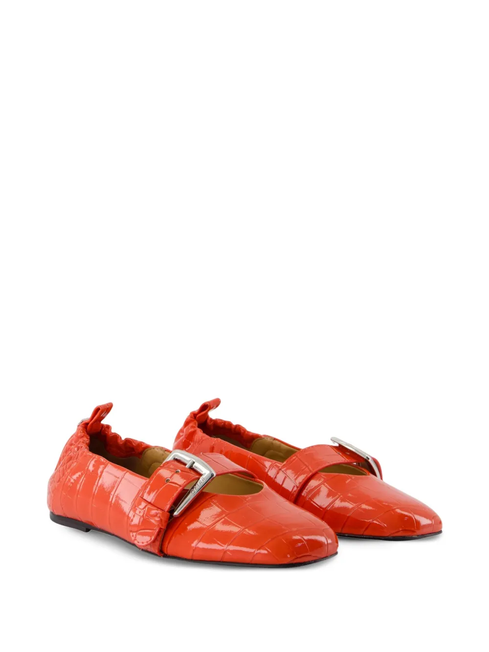 GANNI Ballerina's met krokodillen-reliëf en gesp - Oranje