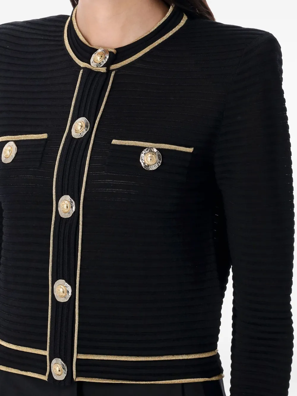Balmain Long Sleeves Buttoned Knit Cardigan In Black
