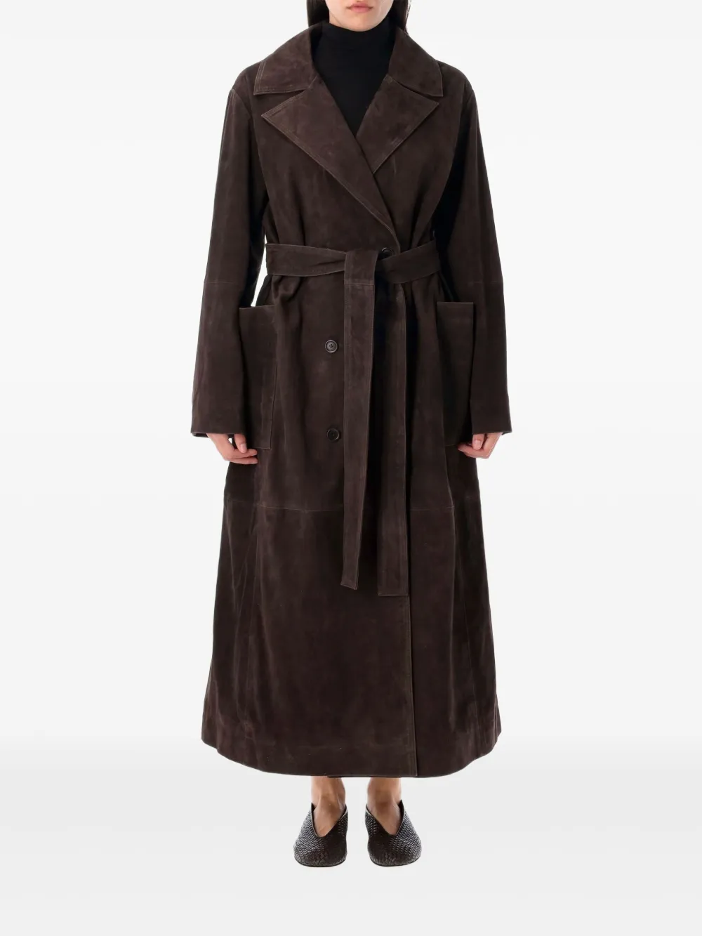 Rohe Belted Suede Coat In Brown