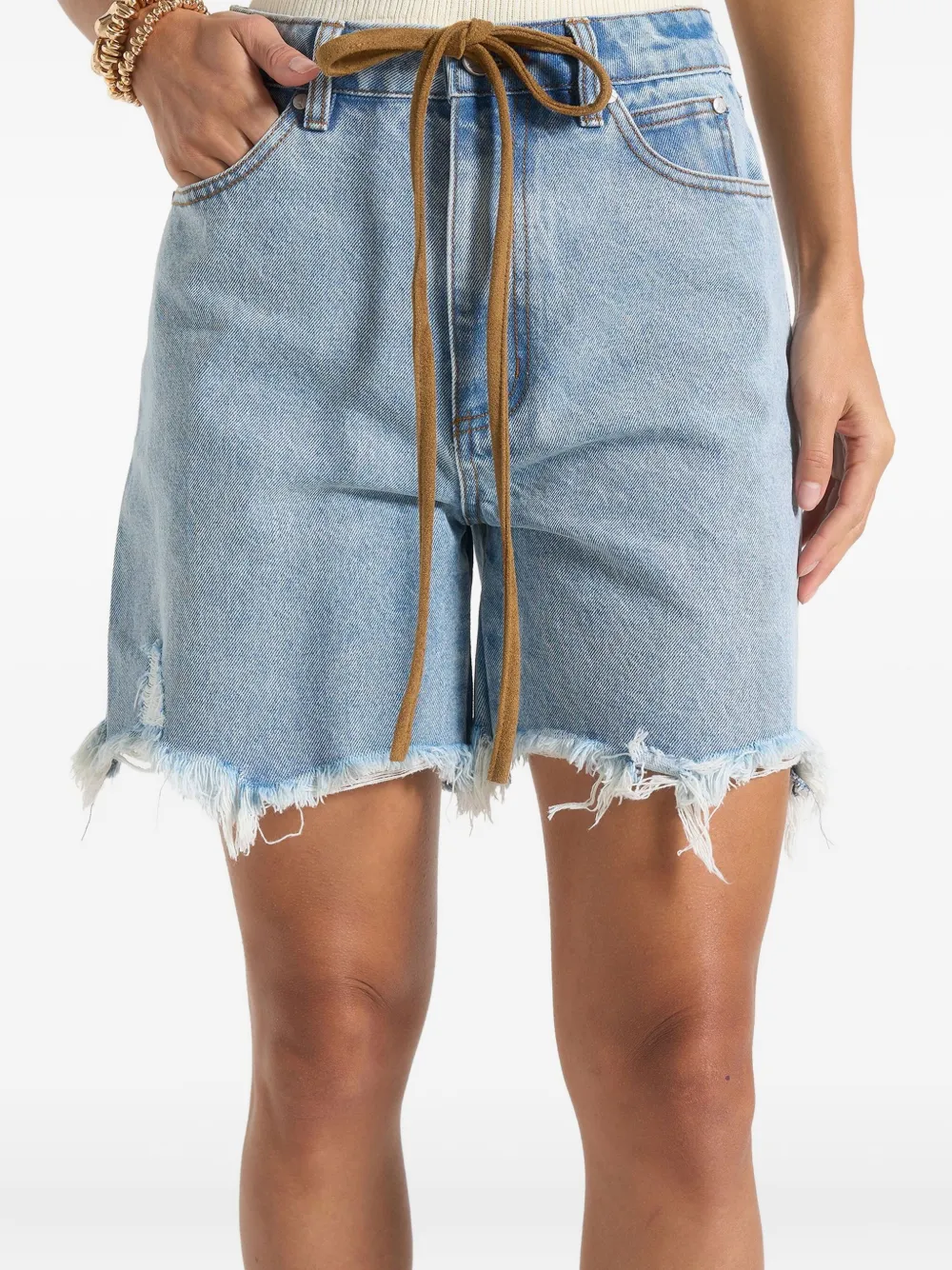 Manière De Voir Béau denim shorts met franje Blauw