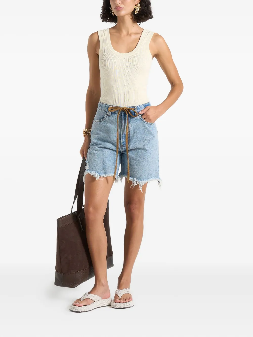 Manière De Voir Béau denim shorts met franje Blauw