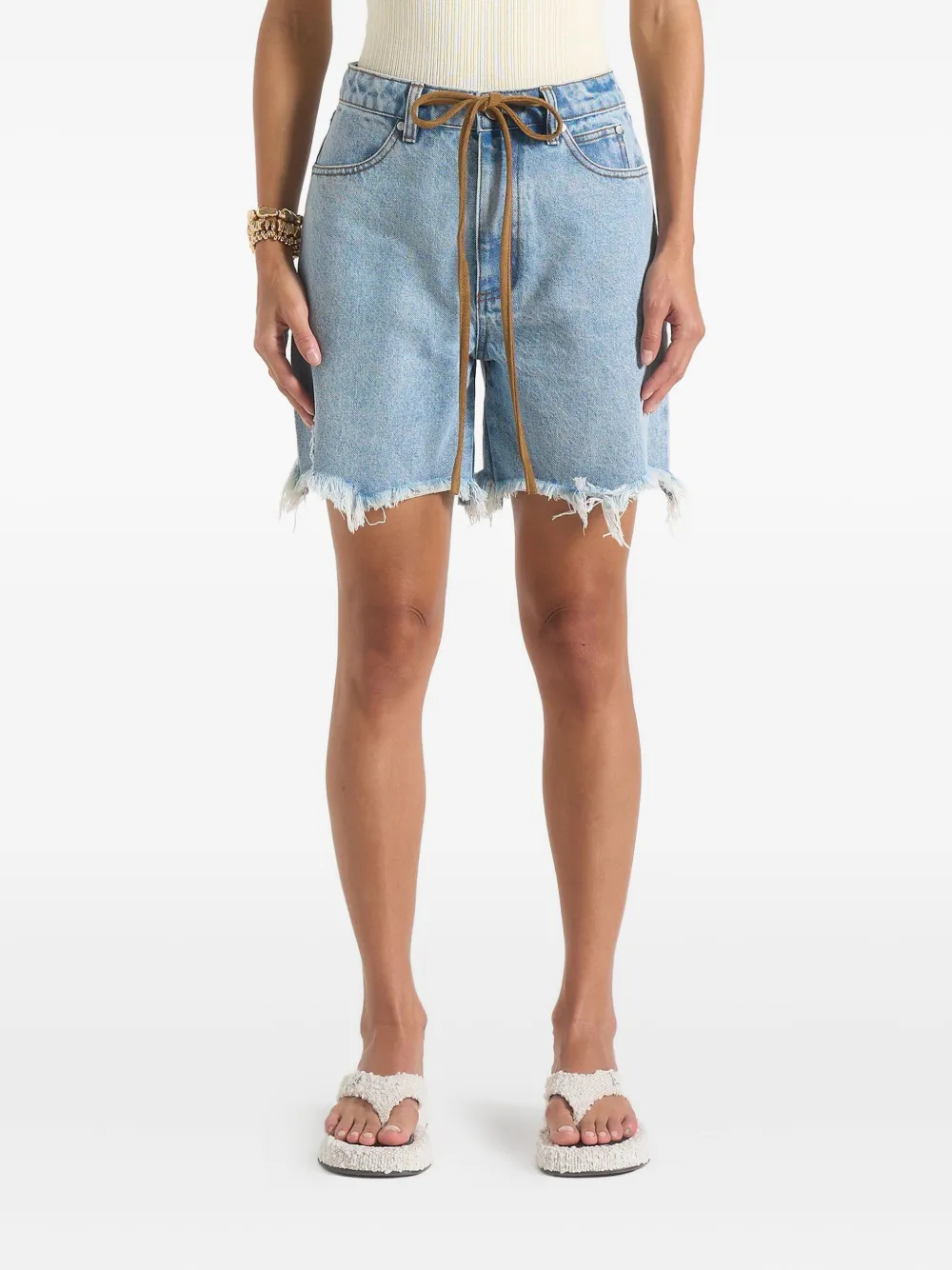 Manière De Voir Béau denim shorts met franje Blauw