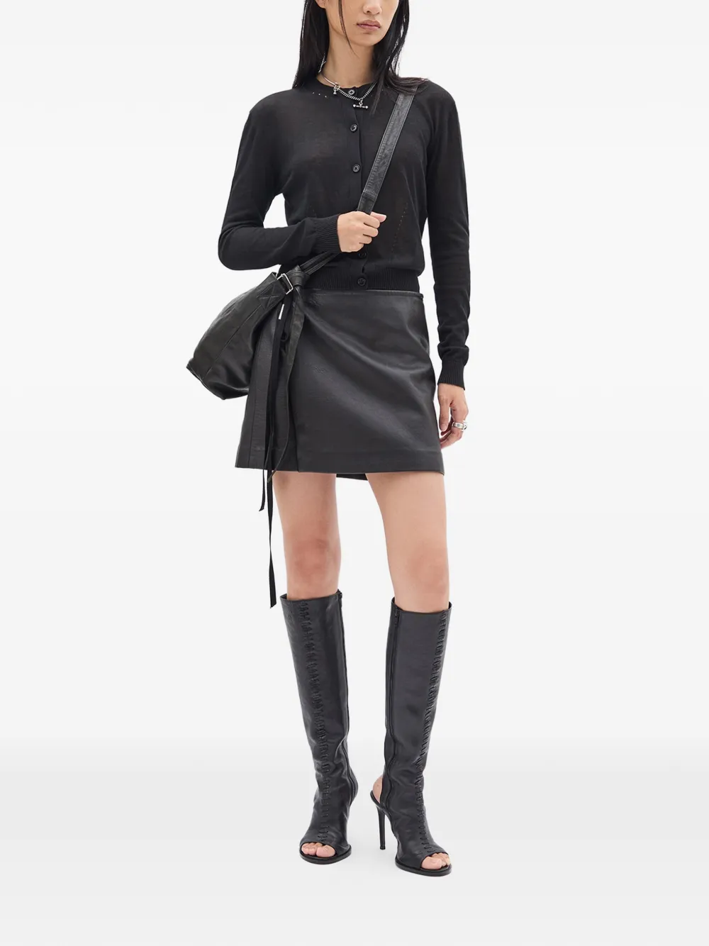 Ann Demeulemeester Jolien Leather Mini Skirt | Black | FARFETCH