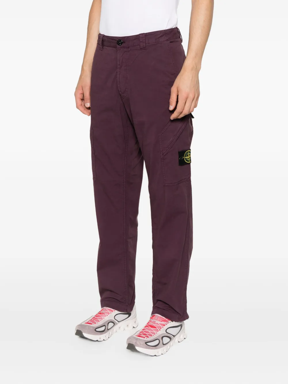 Stone Island 3100003 Supima katoenen cargo broek met opgestikte zak Paars