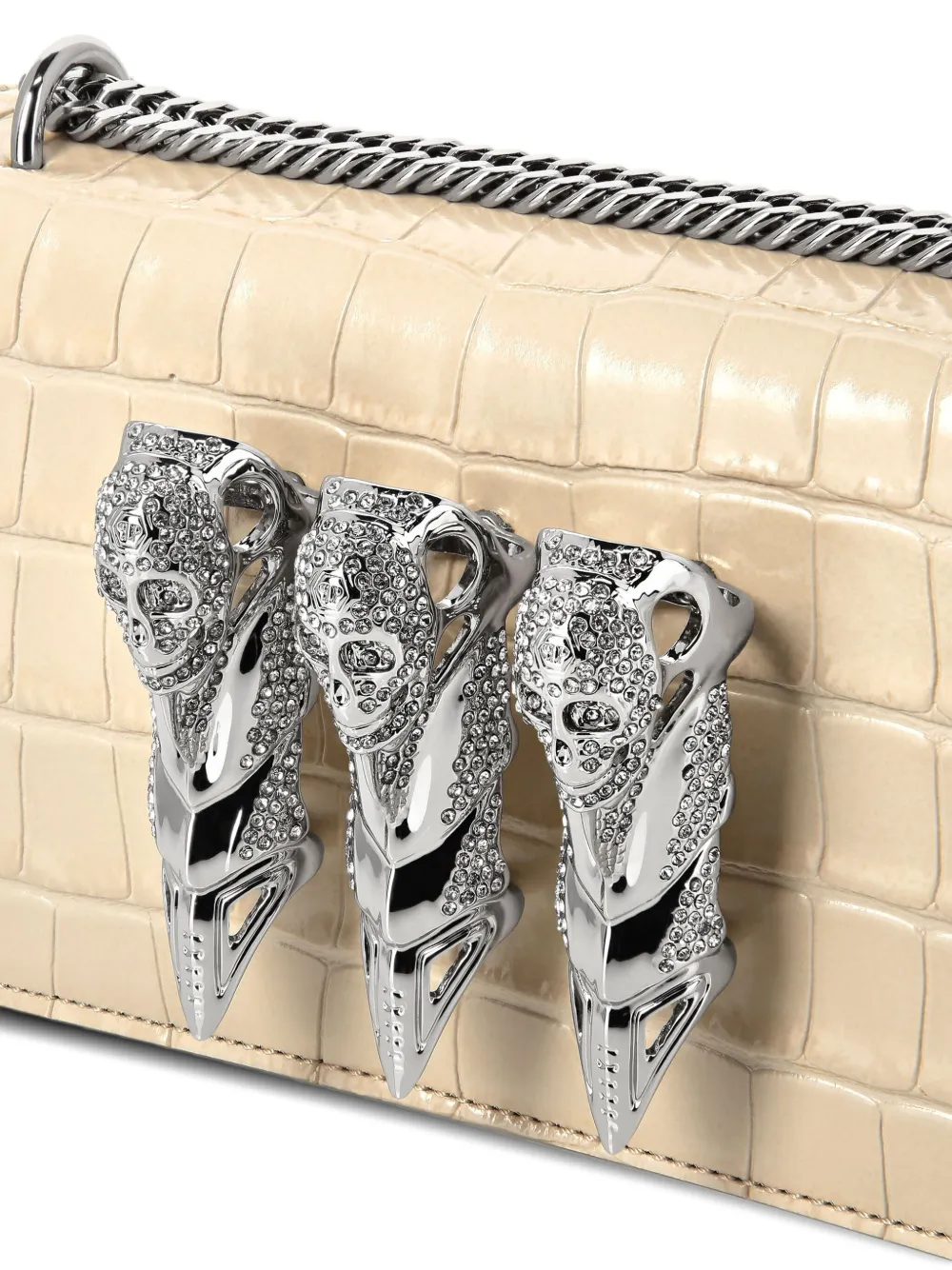 Philipp Plein Crocodile-print Claw Clutch In Neutral