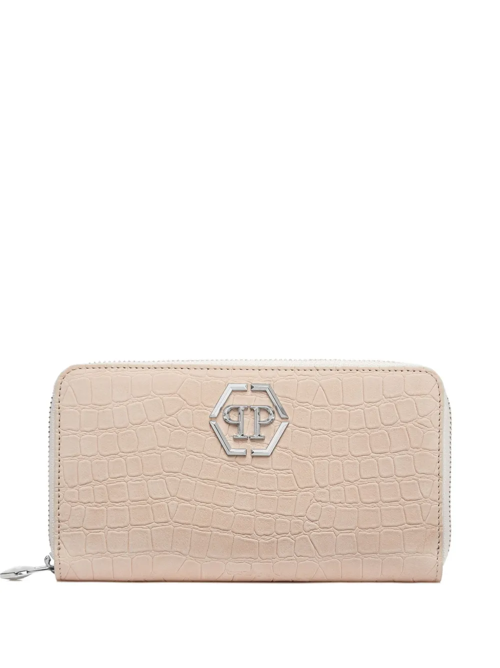 Philipp Plein Crocodile-effect Zip-around Wallet In Neutral