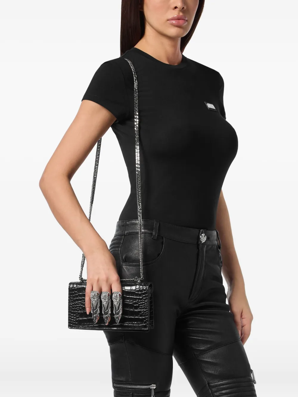 Philipp Plein Clutch met krokodillenprint - Zwart