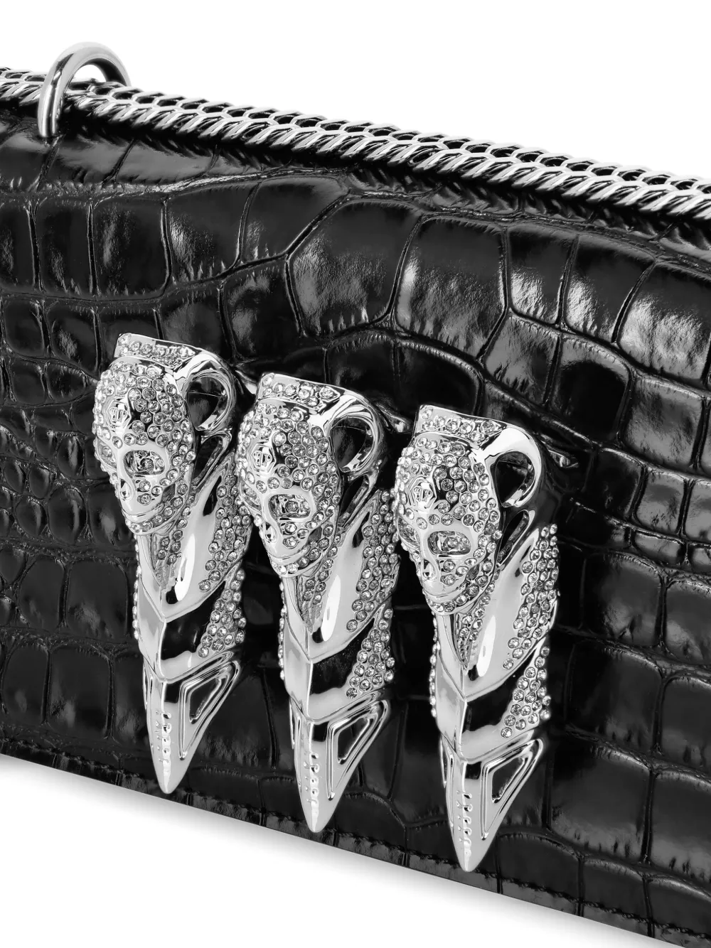 Philipp Plein Crocodile-print Claw Clutch In Black