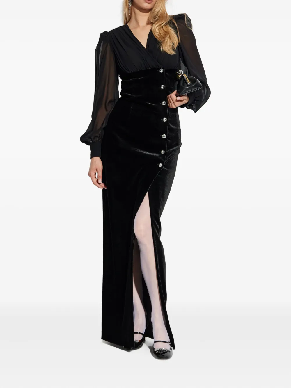 Alessandra Rich Jewel-button Velvet Dress In Black
