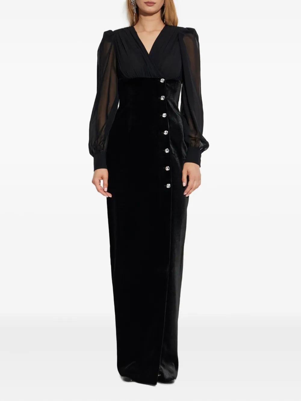 Alessandra Rich Jewel-button Velvet Dress In Black