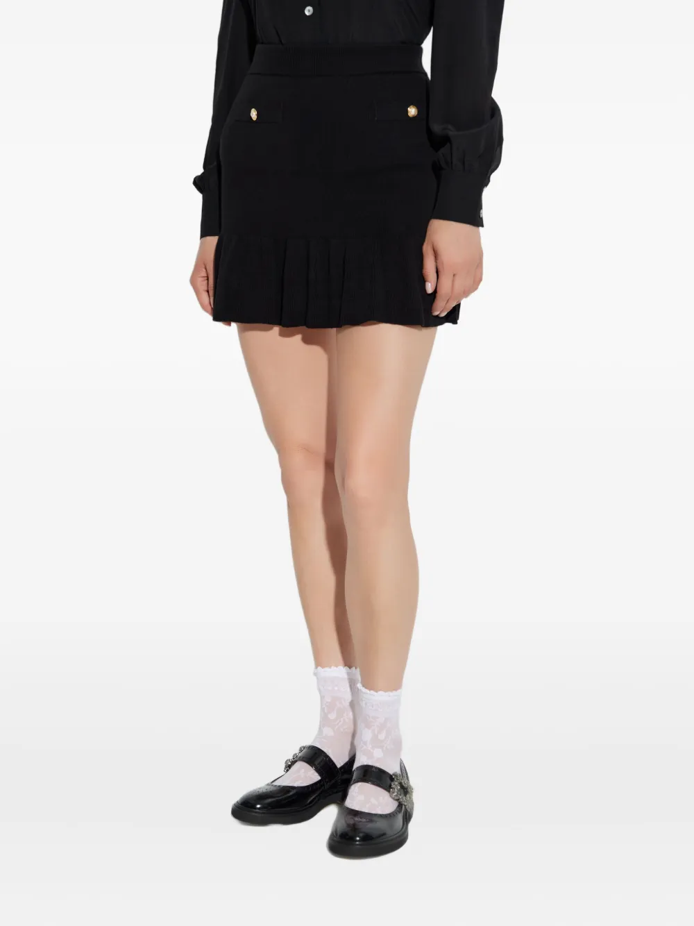 Alessandra Rich pearl-embellished ruffled skirt Zwart