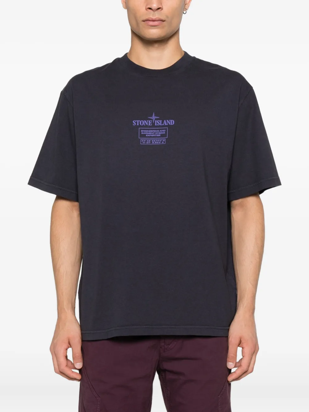 Stone Island 2100037 Combed cotton logo-plaque T-shirt Blauw