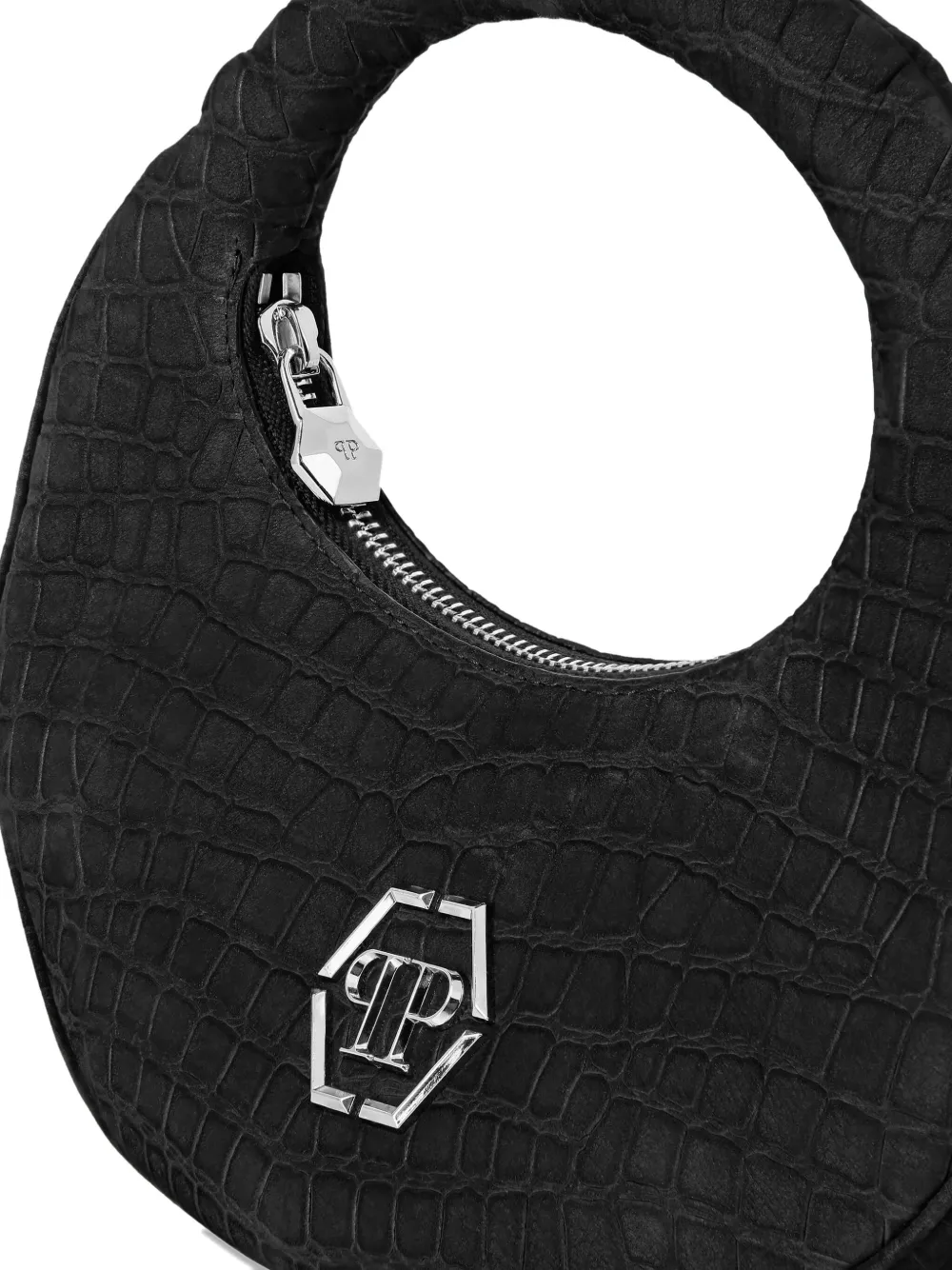 Philipp Plein Croco-embossed Arc-handle Tote Bag In Black