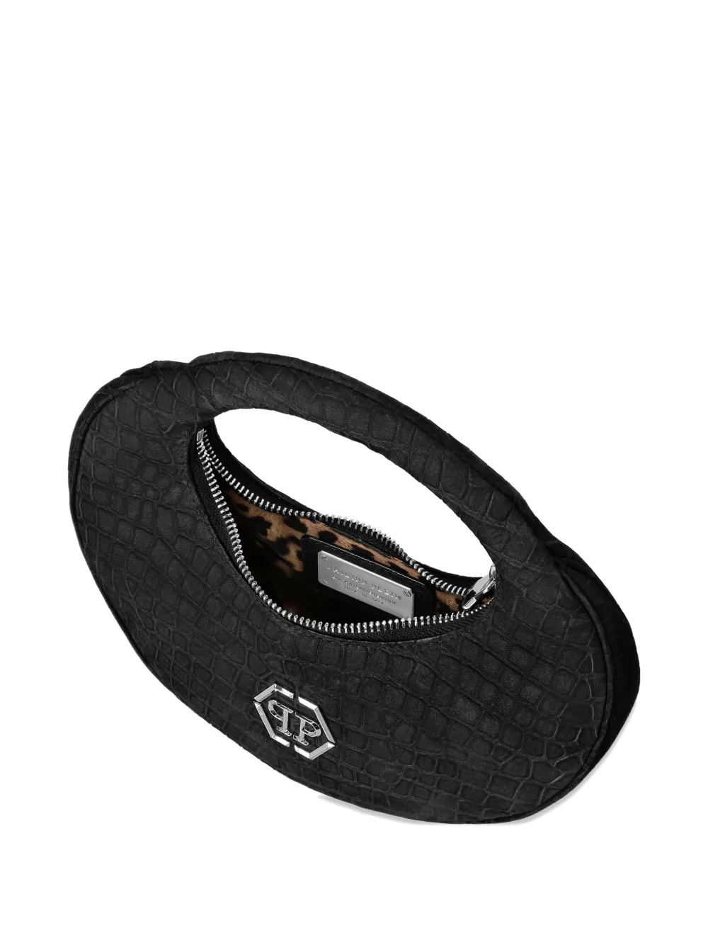Philipp Plein Croco-embossed Arc-handle Tote Bag In Black