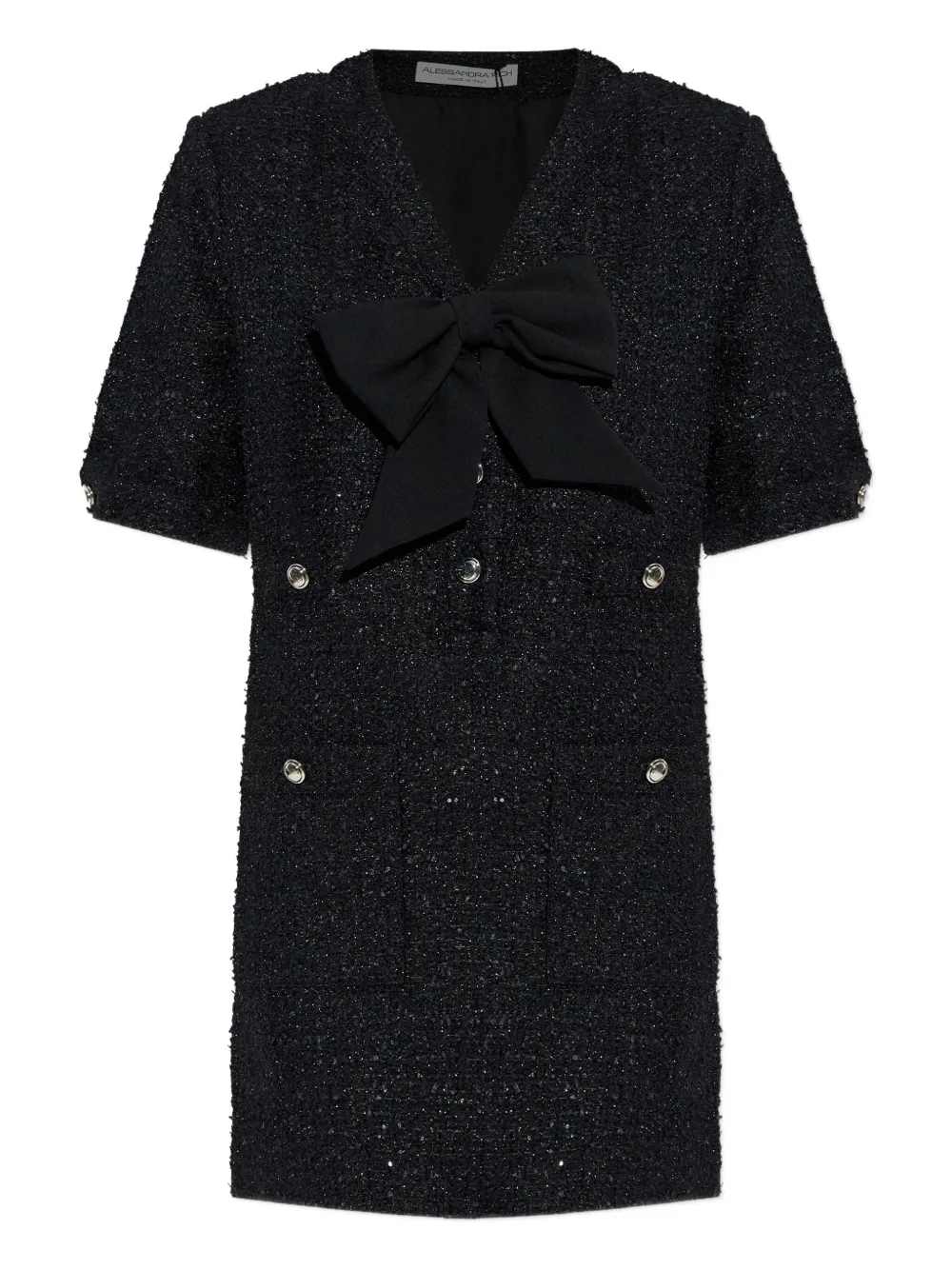 Alessandra Rich bow-embellished tweed dress Zwart