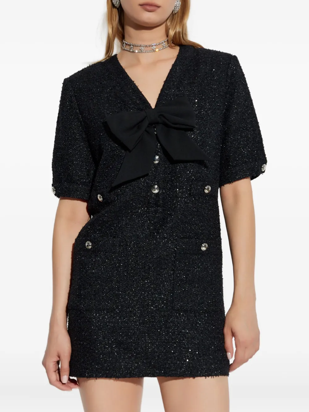 Alessandra Rich bow-embellished tweed dress Zwart