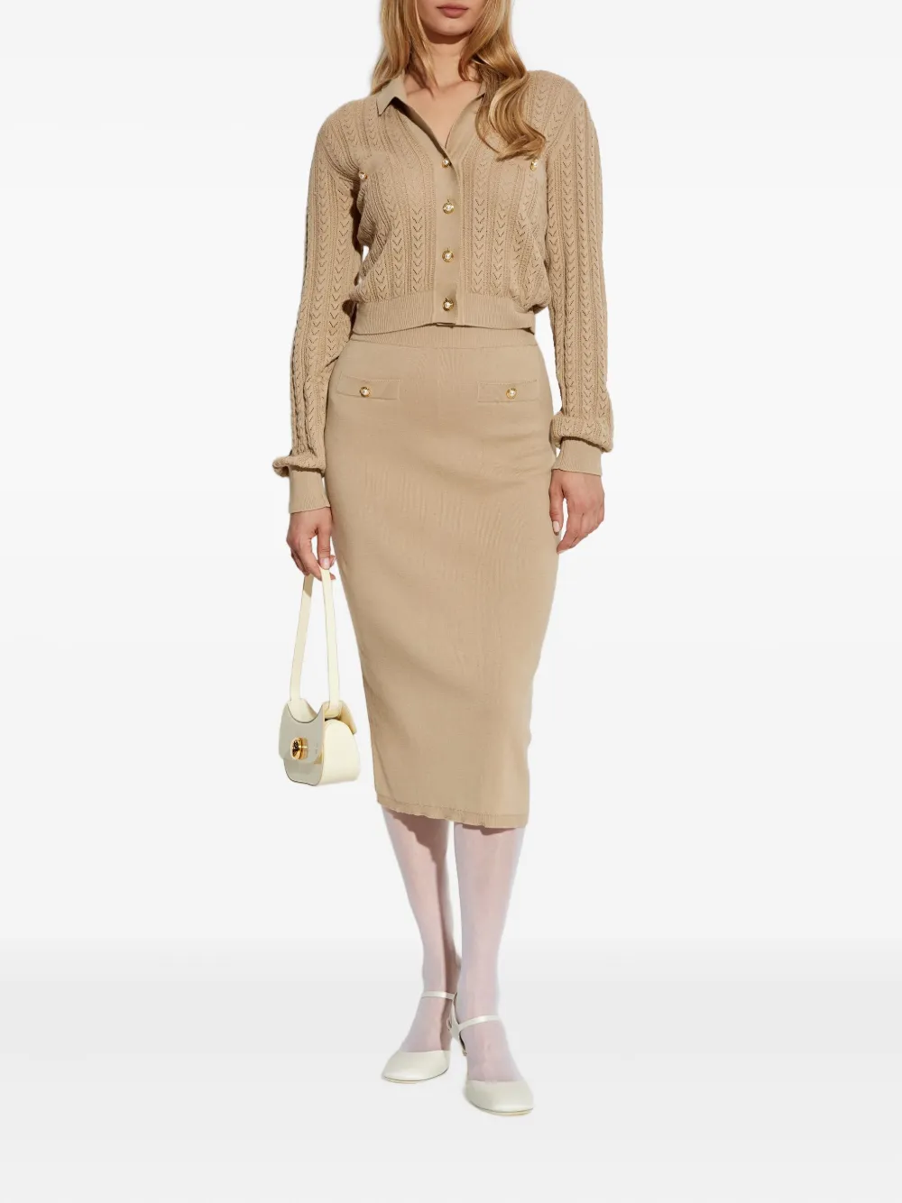 Alessandra Rich cable-knit button cardigan Beige