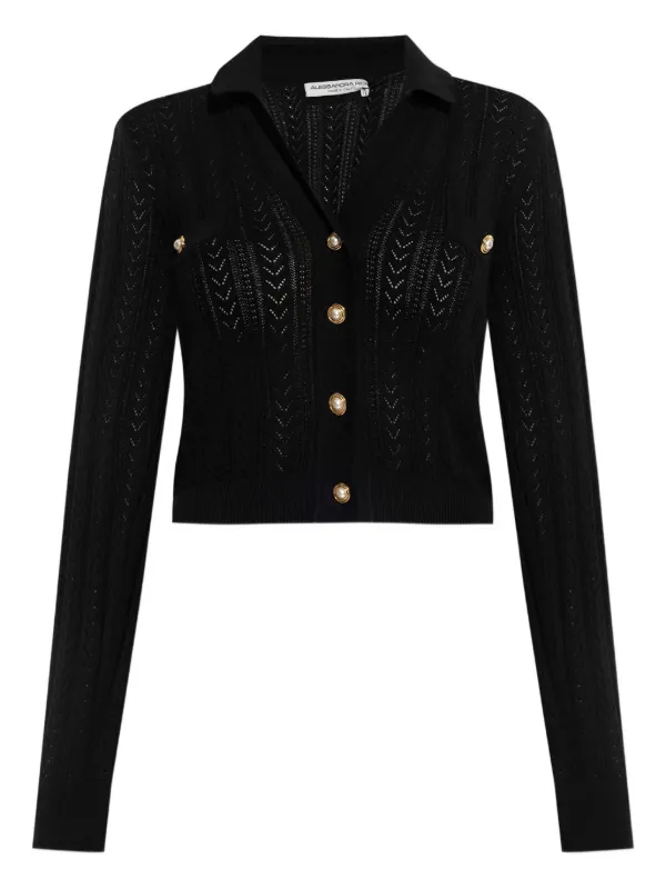 Alessandra Rich Button-embellished Knitted Cardigan in Black