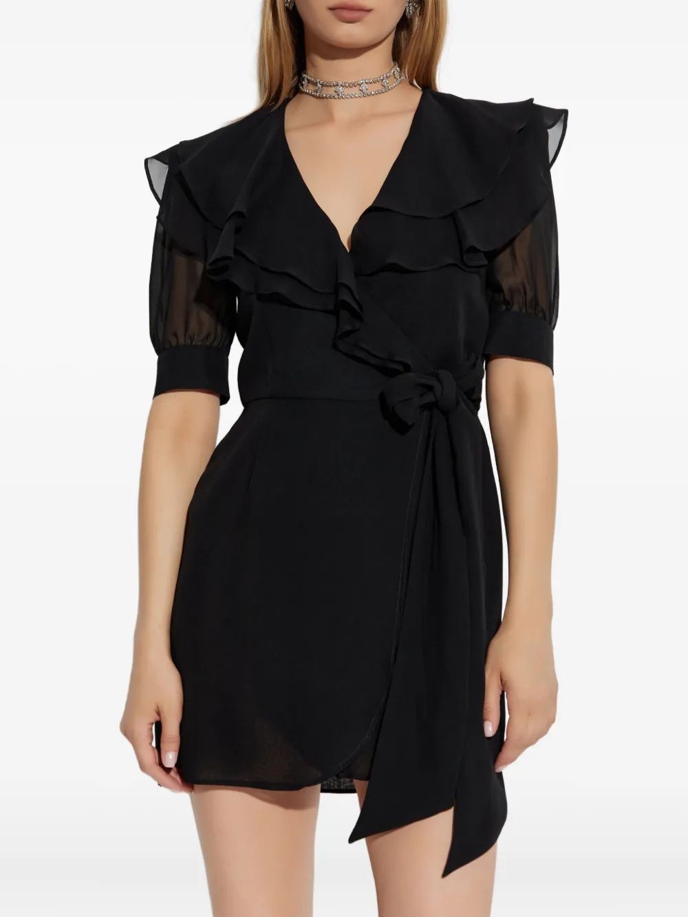 Alessandra Rich frill-detail wrap dress Zwart