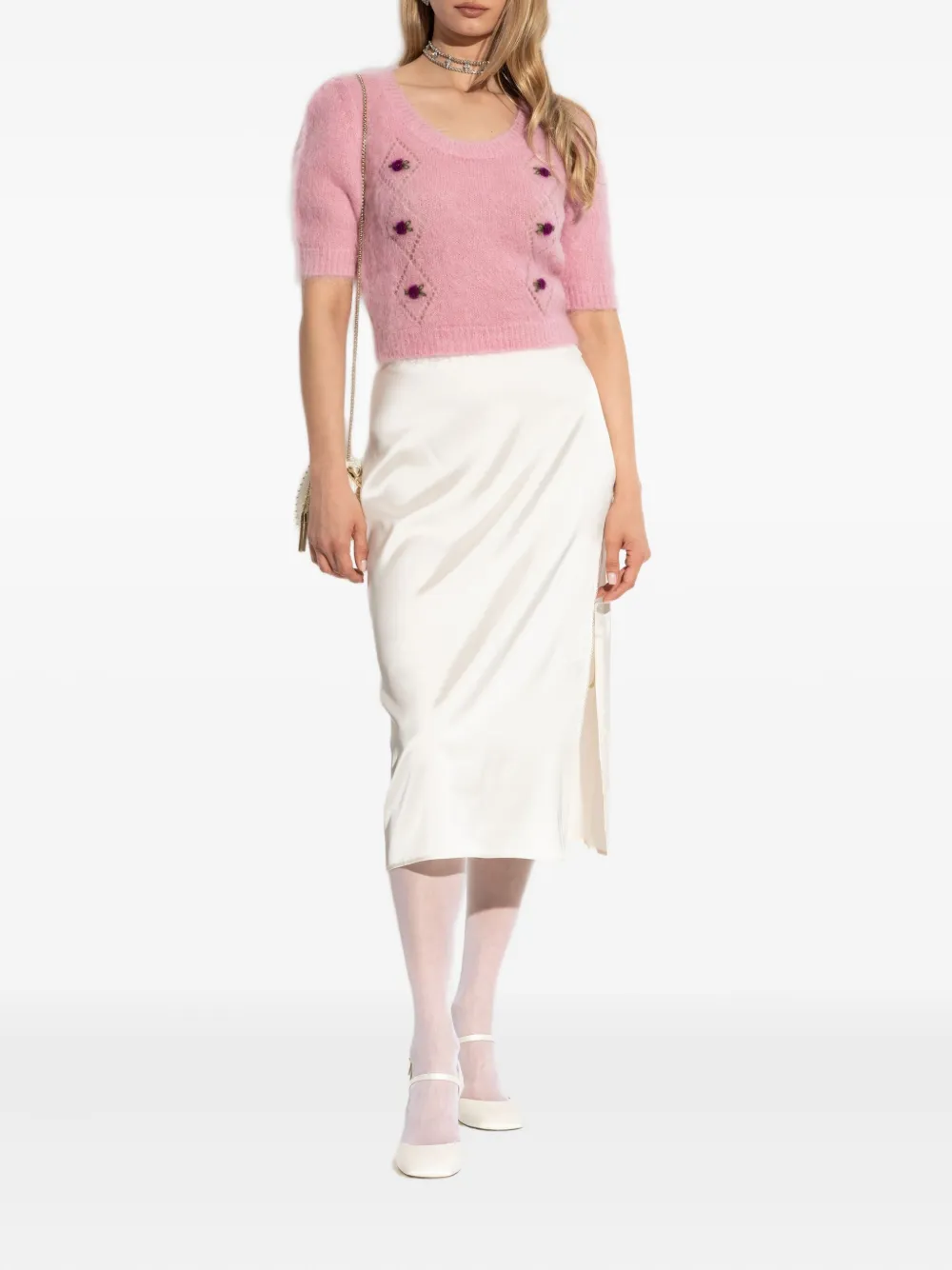 Alessandra Rich rose-embellished short-sleeved T-shirt Roze