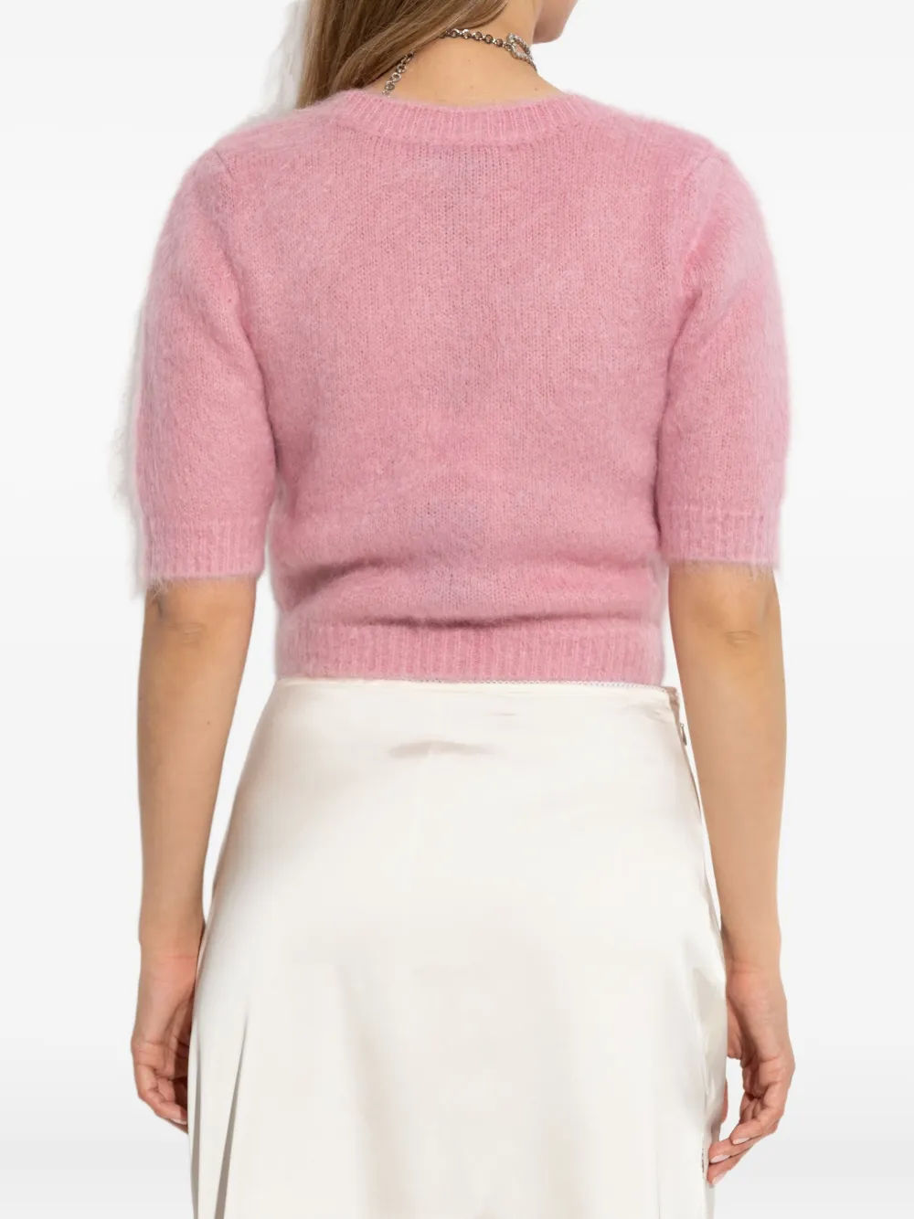 Alessandra Rich rose-embellished short-sleeved T-shirt Roze