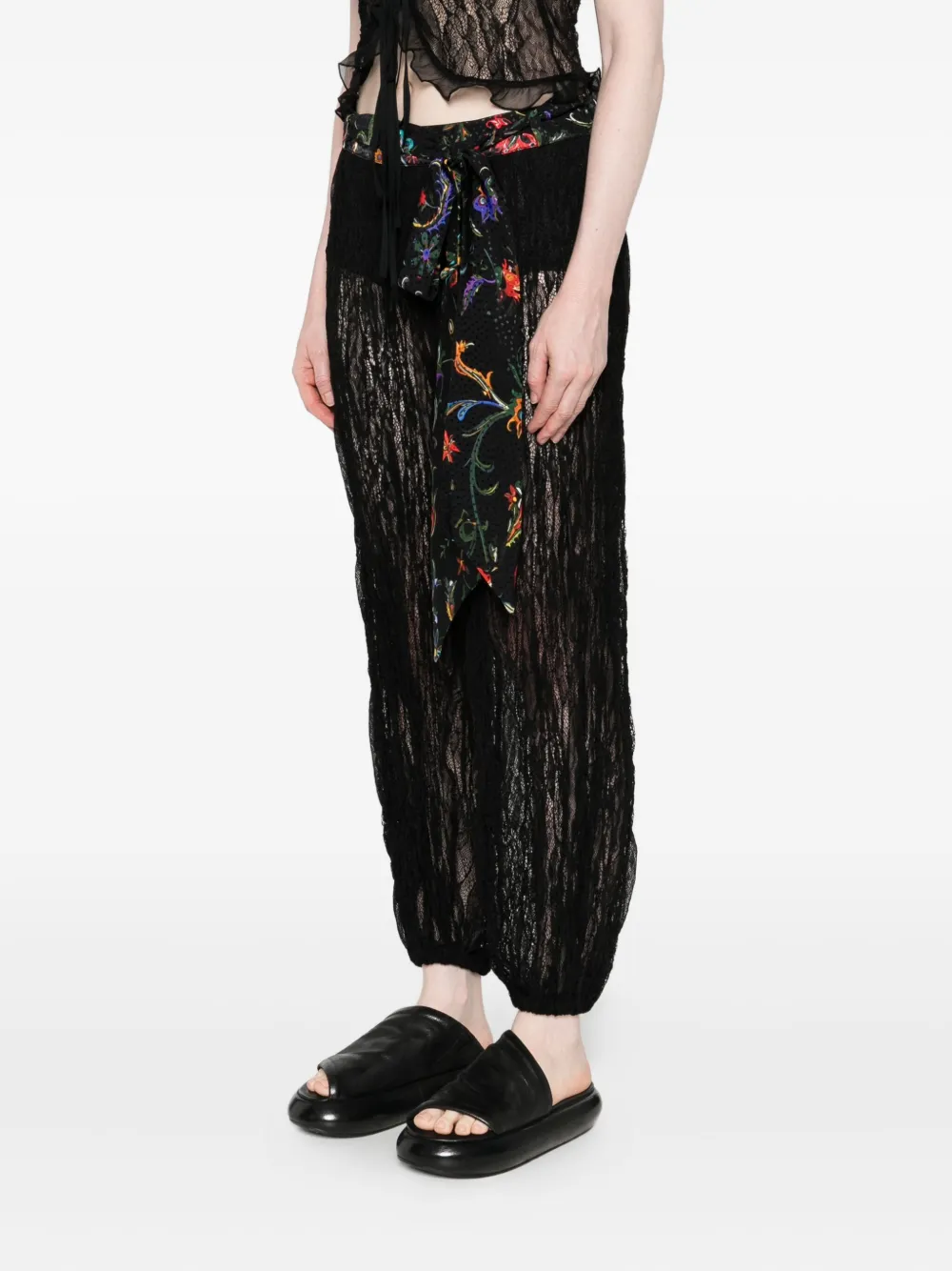 SIEDRES floral-print lace trousers Zwart