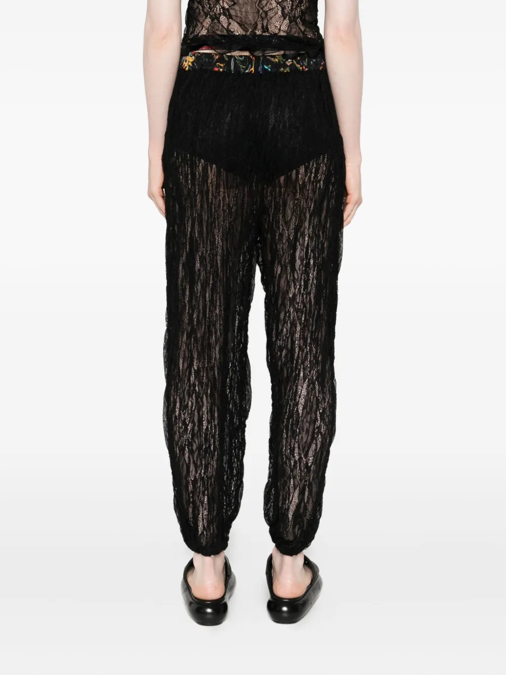 SIEDRES floral-print lace trousers Zwart