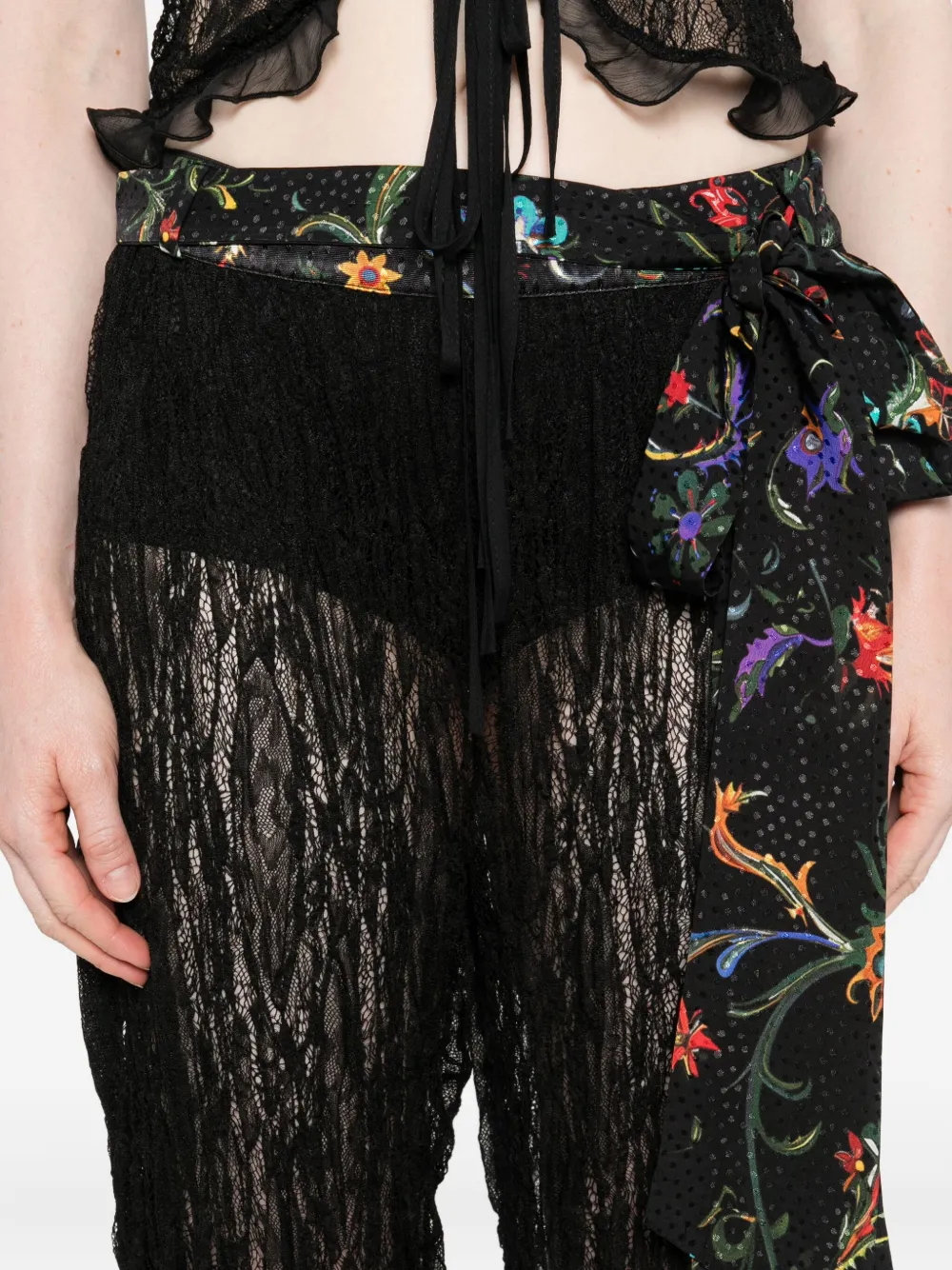 SIEDRES floral-print lace trousers Zwart