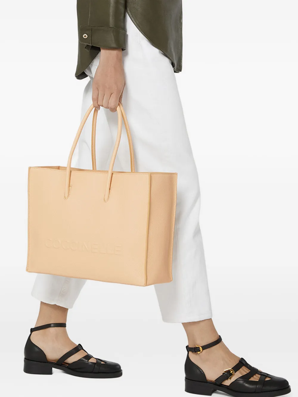 Coccinelle Myrtha maxi-shopper met logo-reliëf - Beige