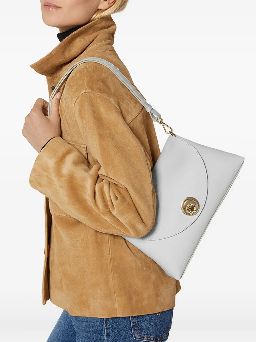 Coccinelle Nikla medium leren schoudertas met rond detail Grijs