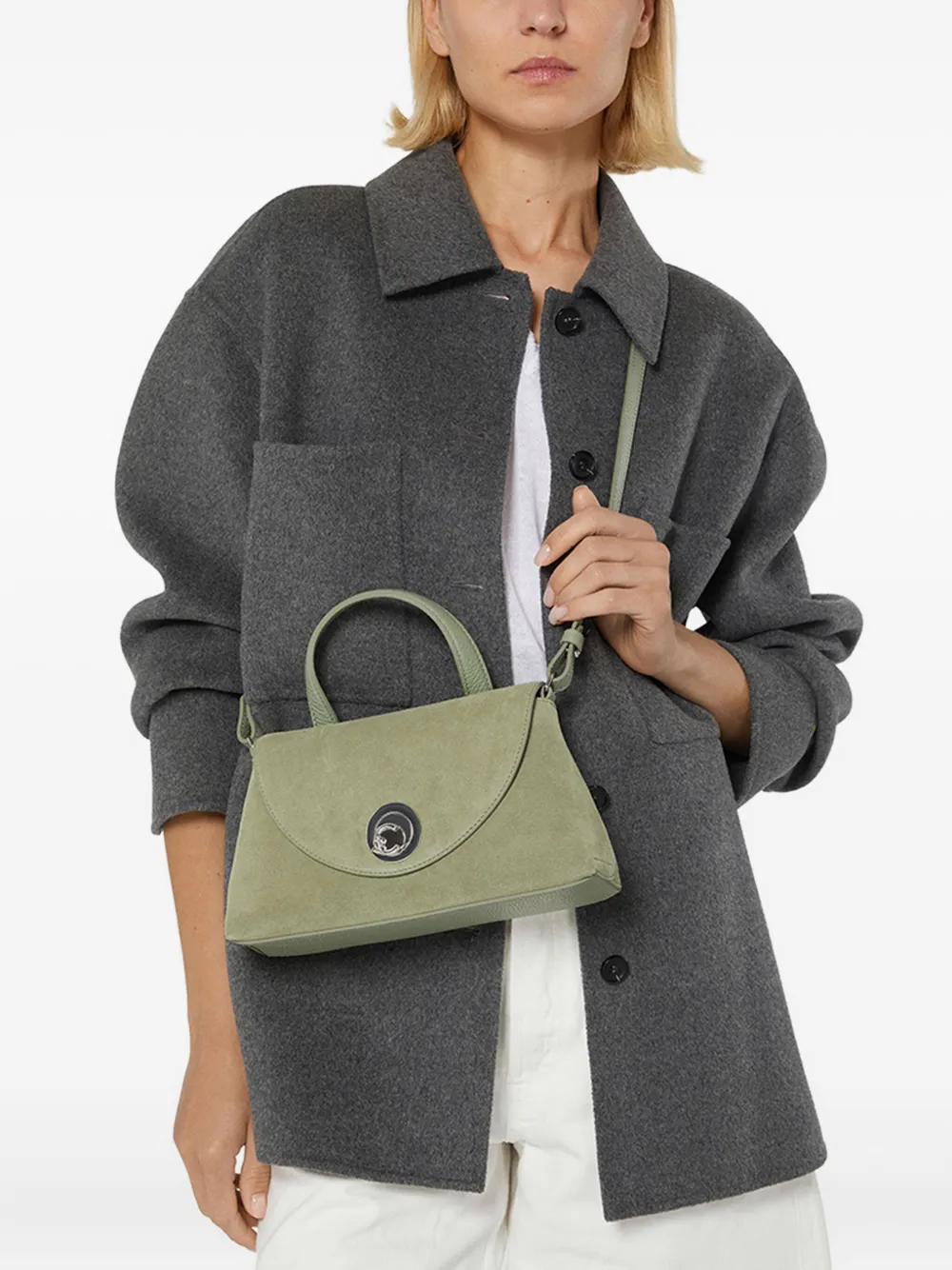 Coccinelle Nikla kleine suède shopper met rond slot - Groen