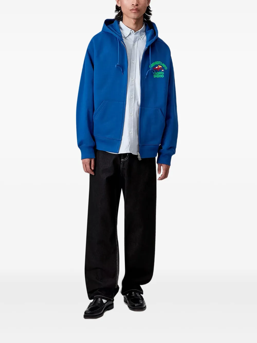 Carhartt Work In Progress Pronto Subito Graphic Zip Hoodie In Blue