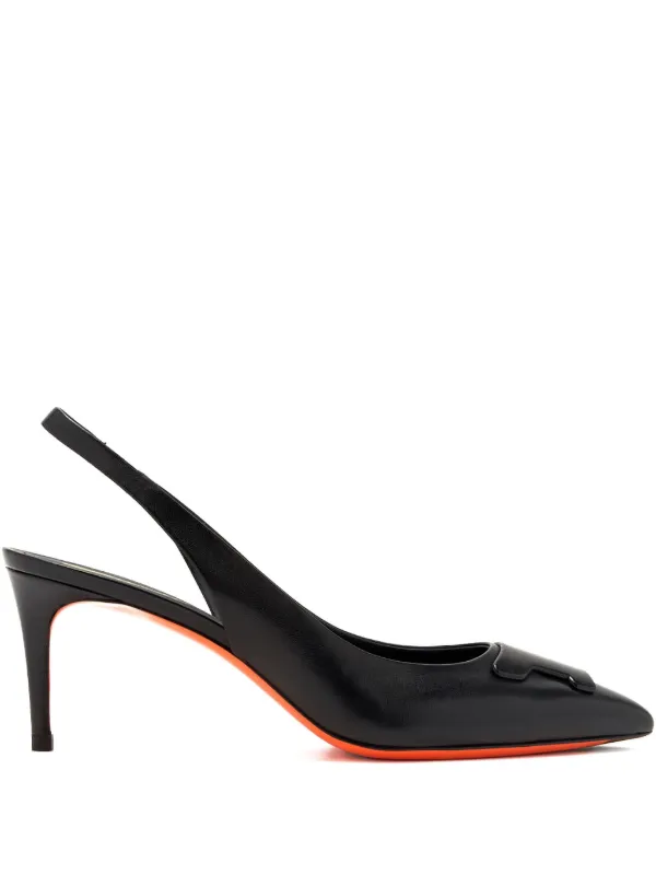 Santoni 65mm Slingback Leather Pumps in Black