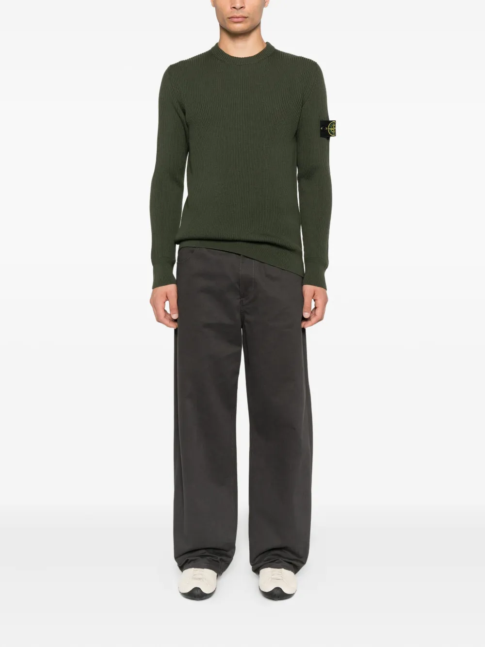 Stone Island 5100053 ribgebreide trui met ronde hals Groen