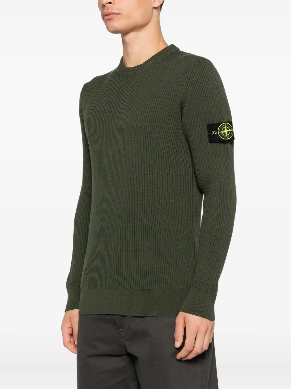 Stone Island 5100053 ribgebreide trui met ronde hals Groen