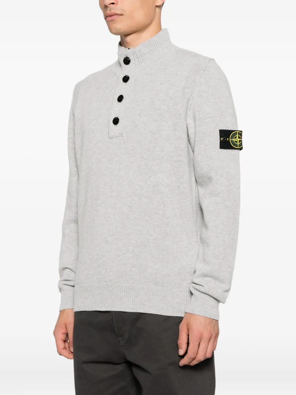 Stone Island 5100040 trui met opgestikte zak en knoopsluiting Grijs