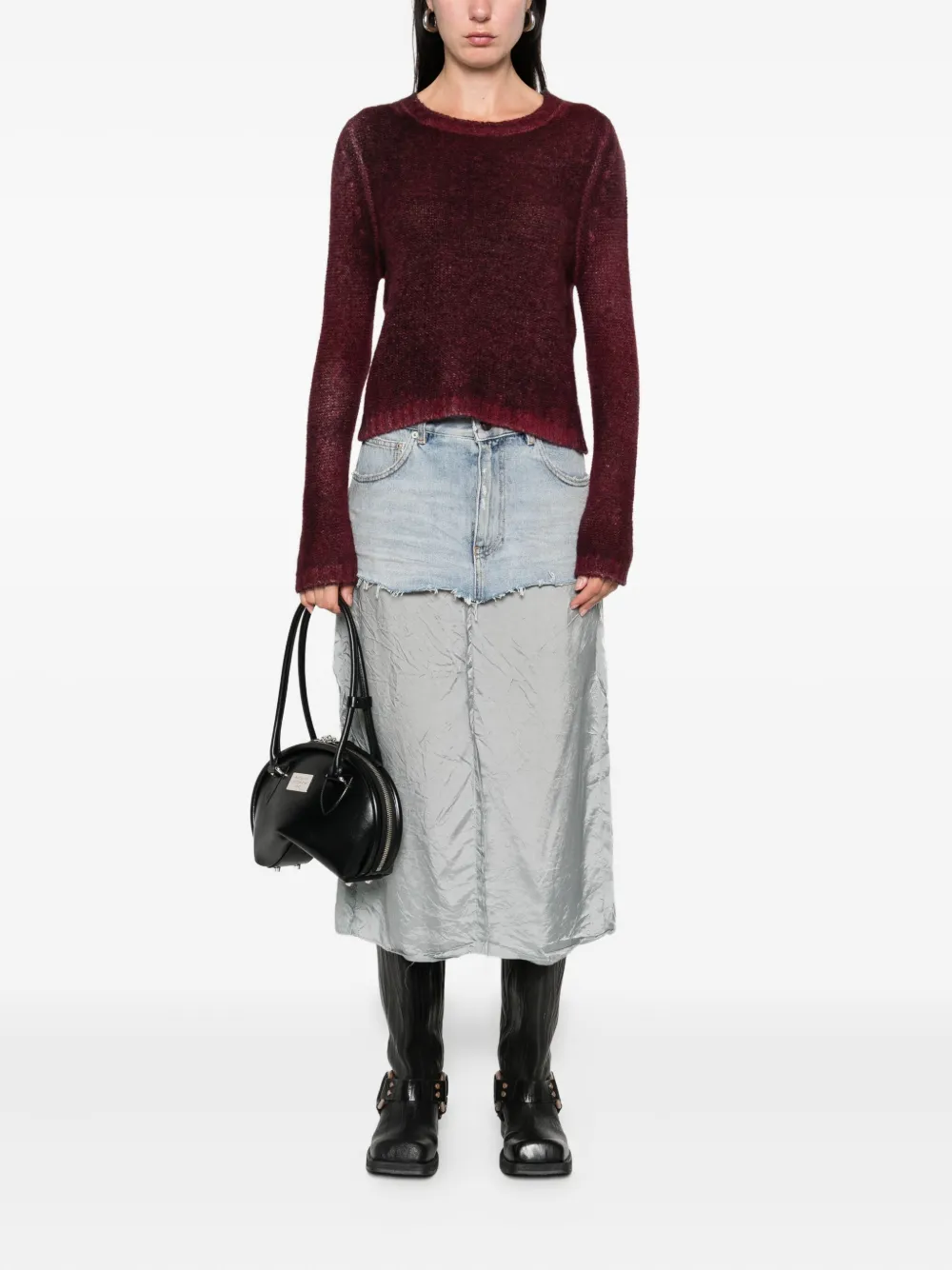 Avant Toi Long-sleeve Crew-neck Sweater In Burgundy