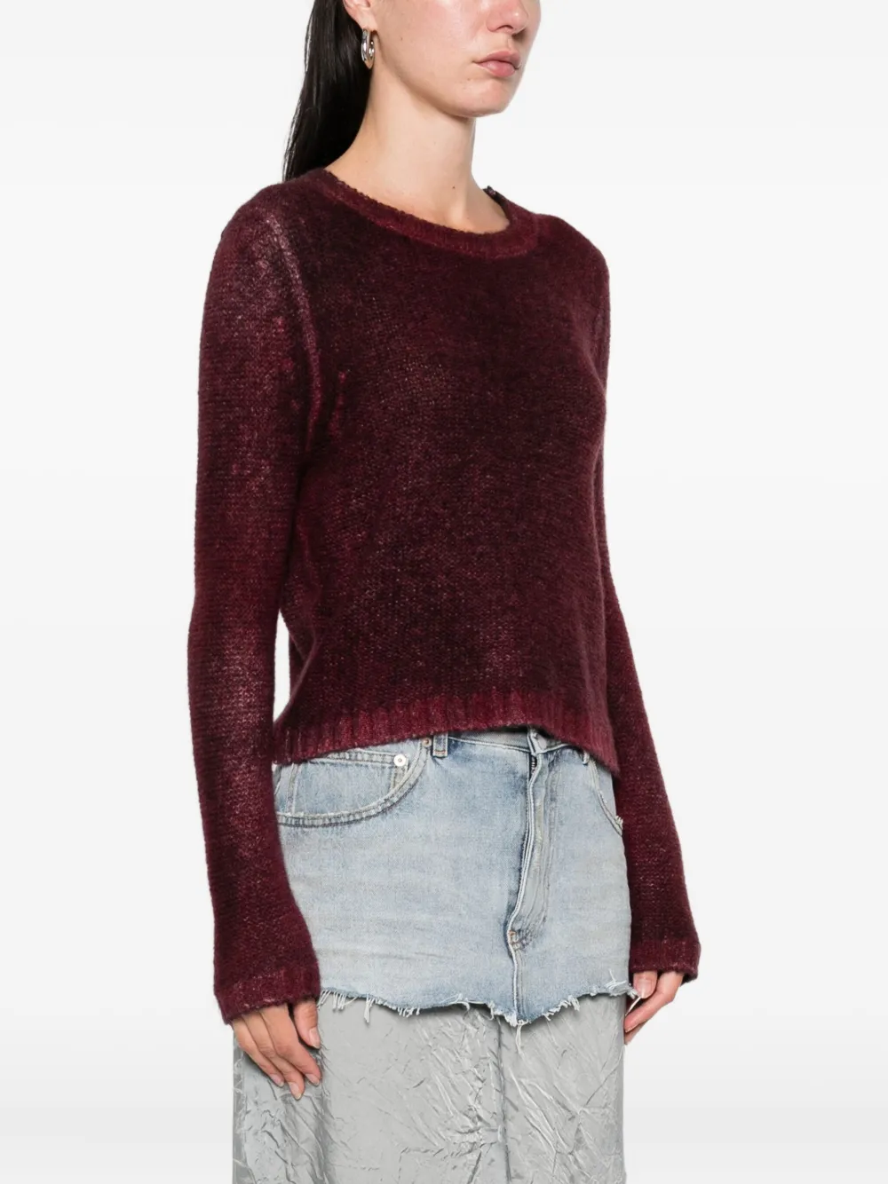 Avant Toi Long-sleeve Crew-neck Sweater In Burgundy