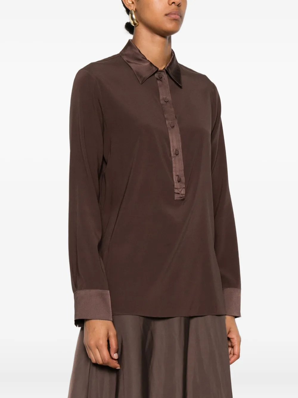 Dorothee Schumacher Popover Blouse In Silk Satin In Brown