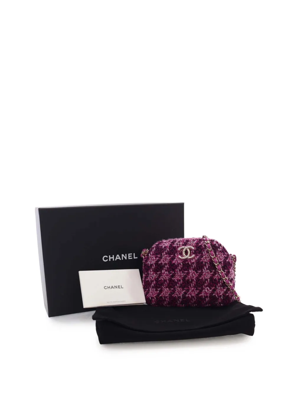Pre-owned Chanel 2021-2025 Cc Tweed Houndstooth Clutch On Chain Crossbody Bag
