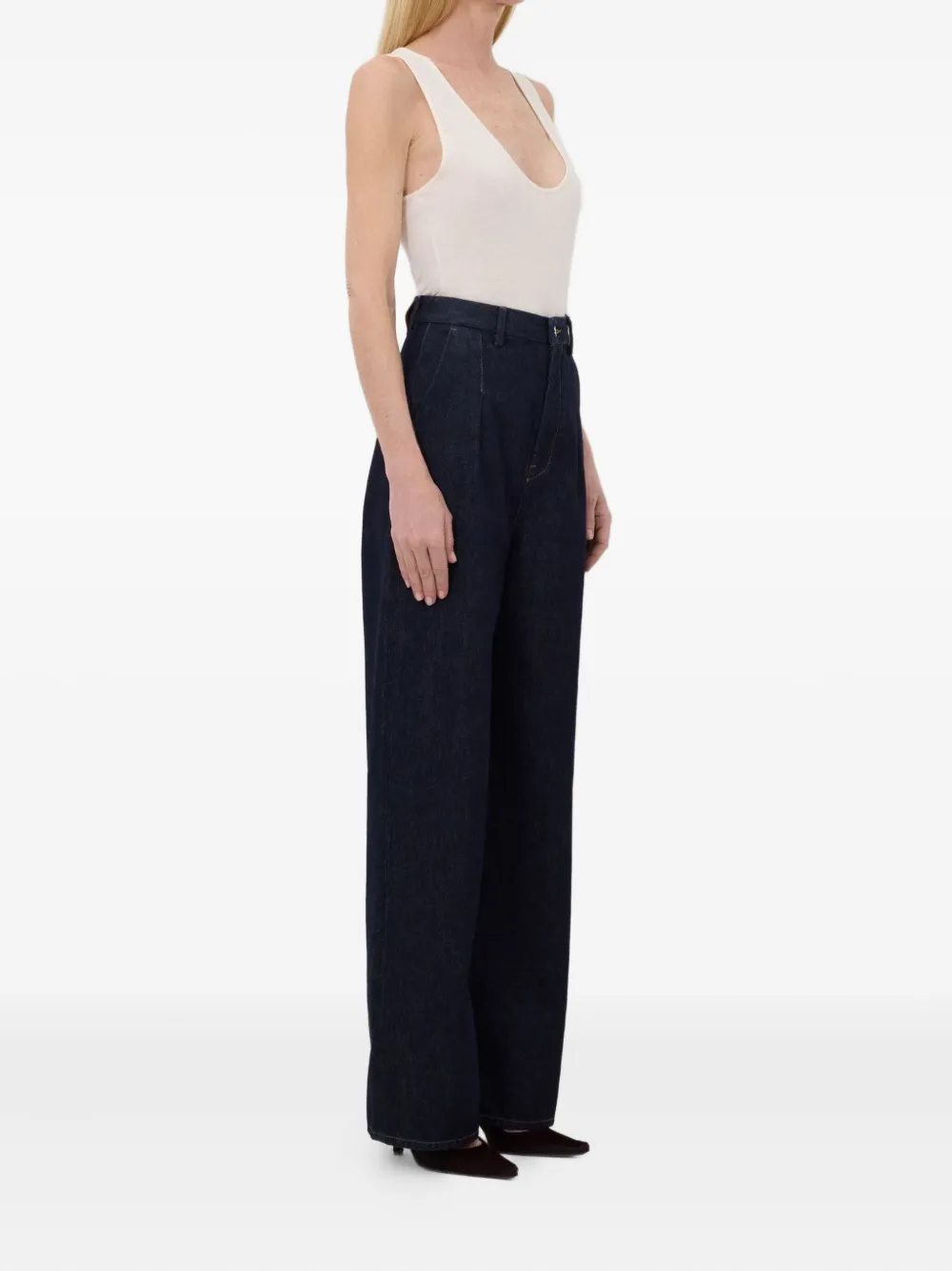 Loulou De Saison Attu Pleated Cotton Jeans In Blue